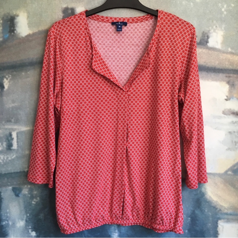 Tom Tailor Soft Cotton / Modal Red & White Dot Print Top 3/4 Sleeves Size Medium
